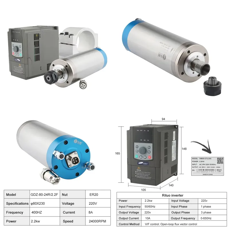2026Çin*Fabrika* ER20 2.2kw Su - 2.2Kw Water Cooled Spindle Kit Vfd incelemesi ve fiyatı
