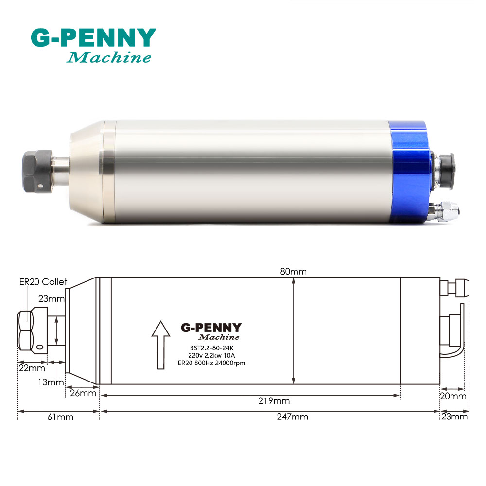 2,2 kW ER20 D80 Metal İşleme S - 2.2Kw Water Cooled Spindle Kit Vfd incelemesi ve fiyatı